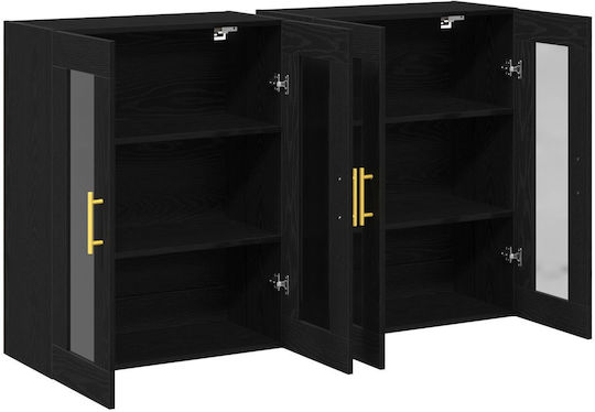 Wall Living Room Display Cabinet made of Particleboard with Glass Black Oak 139x34x90cm