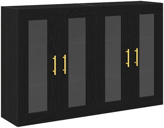 Wall Living Room Display Cabinet made of Particleboard with Glass Black Oak 139x34x90cm