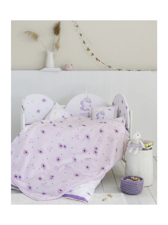 Nima Blanket Cot Magical Unicorn Velvet Lilac Lilac 110x140cm