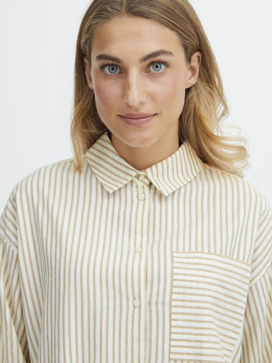 Women's Striped Long Sleeve Shirt Beige Light