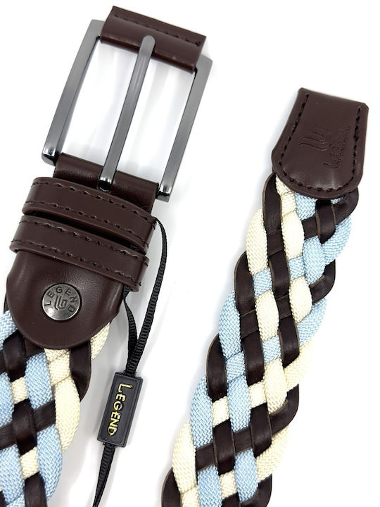 Men's Belt Leather Knitted Blue