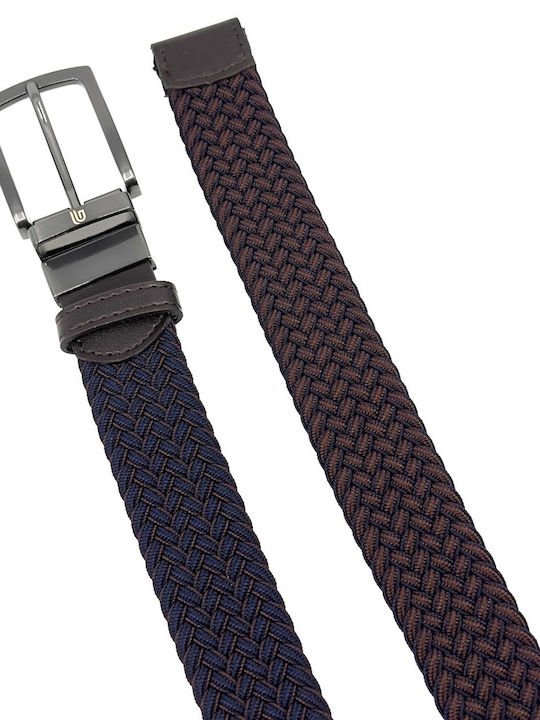 Elastic Men's Belt Leather Knitted Double Sided Brown