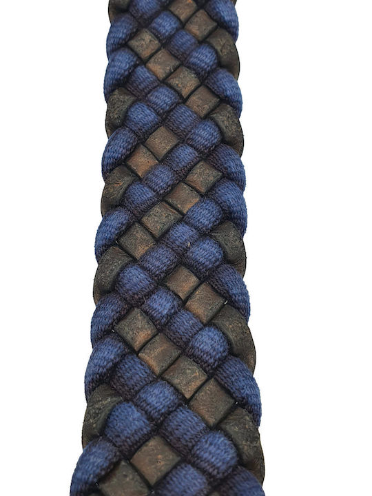 Wide Men's Belt Leather Knitted Navy Blue