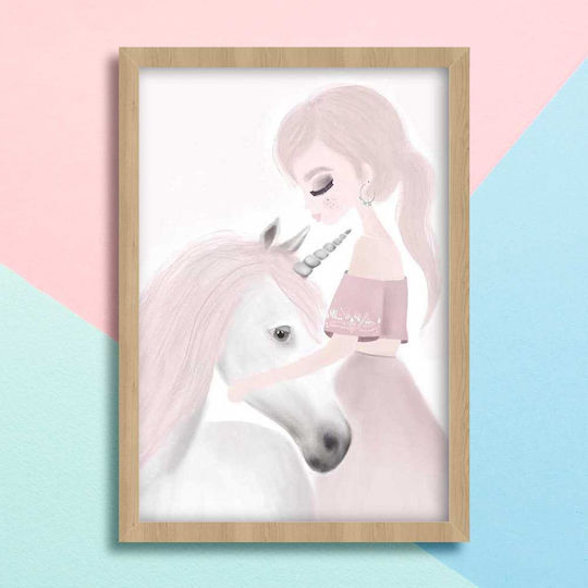 Παιδικό Κάδρο Unicorn με Μαύρη Κορνίζα από Ξύλο 30x40εκ.
