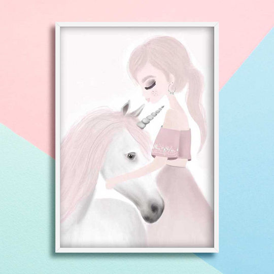 Παιδικό Κάδρο Unicorn με Μαύρη Κορνίζα από Ξύλο 30x40εκ.