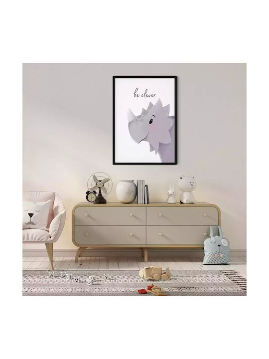 Tablou Copilăresc Cu Dinozaur Be Clever cu Ramă Neagră din Lemn 21x30buc
