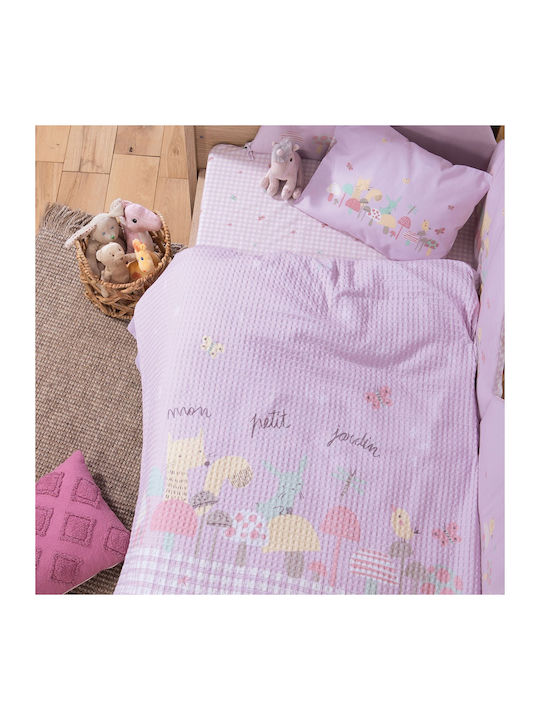 Nef-Nef Homeware Blanket Cot Mon Petit Jardin Waffle Lilac 110x150cm