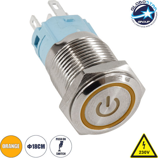 GloboStar Διακόπτης Μπουτόν 220-240V Με φωτισμό Πορτοκαλί