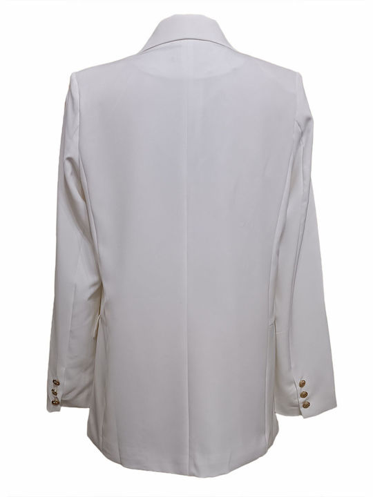 Attentif Lang Damen Krepp Mittellang Blazer White