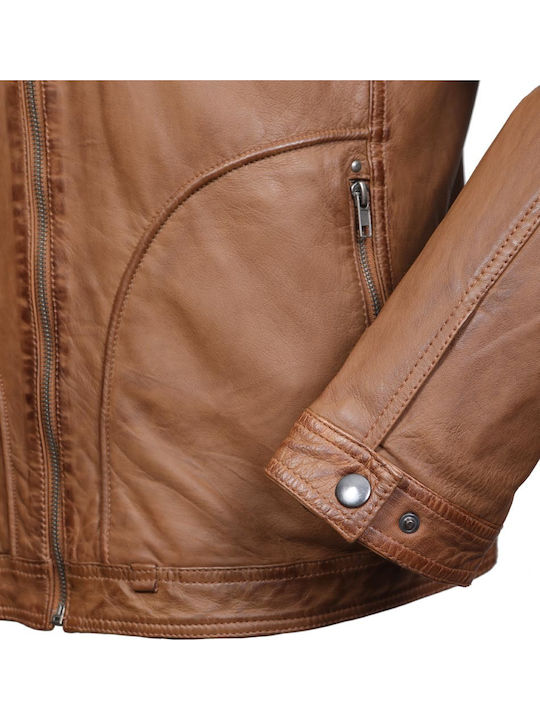 Geacă Biker Din Piele Tabac Maro