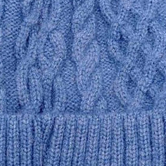 Pom Pom Beanie Γυναικείος Σκούφος με Πλεξούδες σε Μπλε χρώμα