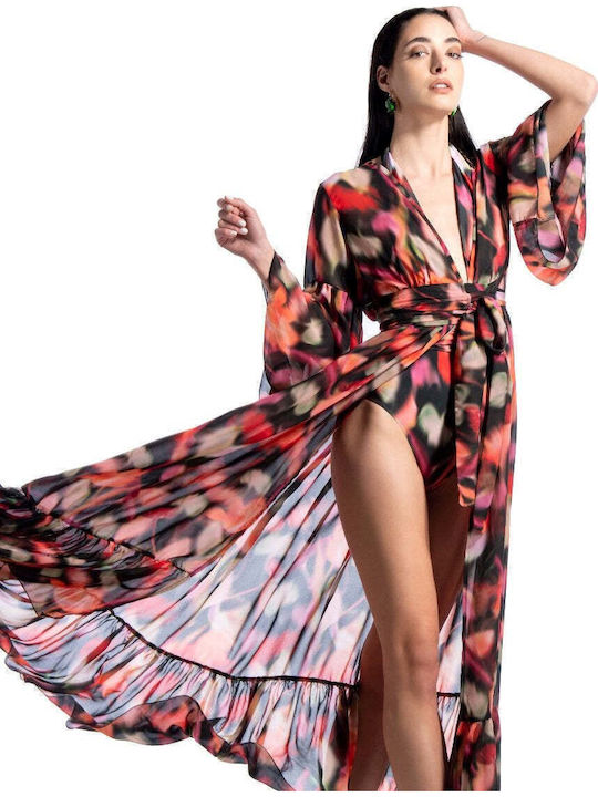 Fashioncore Flowers Κιμονό Παραλίας Γκρι