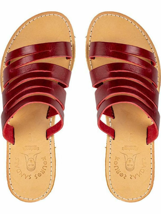 Leather Women's Flat Sandals in Red Color