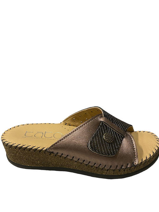 Leather Women's Flat Sandals in Brown Color