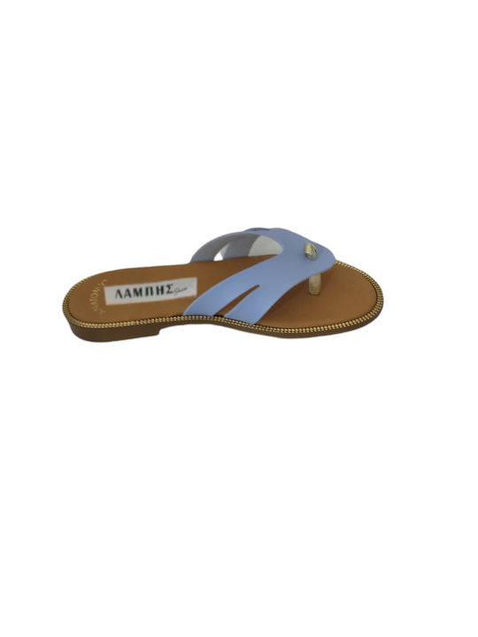 Leder Flache Sandalen für Damen Anatomisch in Hellblau Farbe