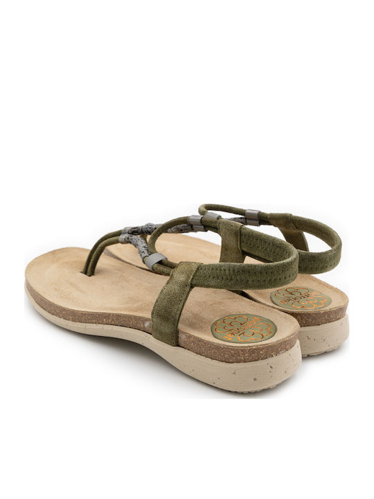 Leder Flache Sandalen für Damen in Khaki Farbe