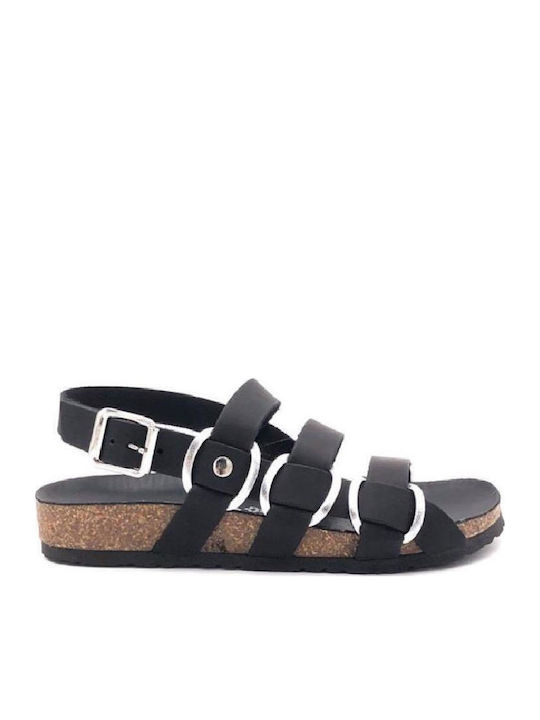 Leather Women's Flat Sandals Anatomic in Black Color