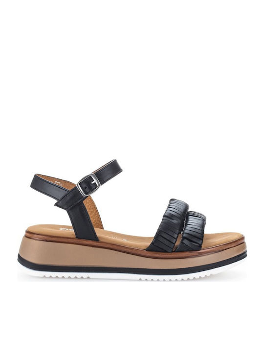 Leather Women's Flat Sandals Anatomic in Black Color
