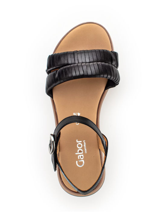Leather Women's Flat Sandals Anatomic in Black Color