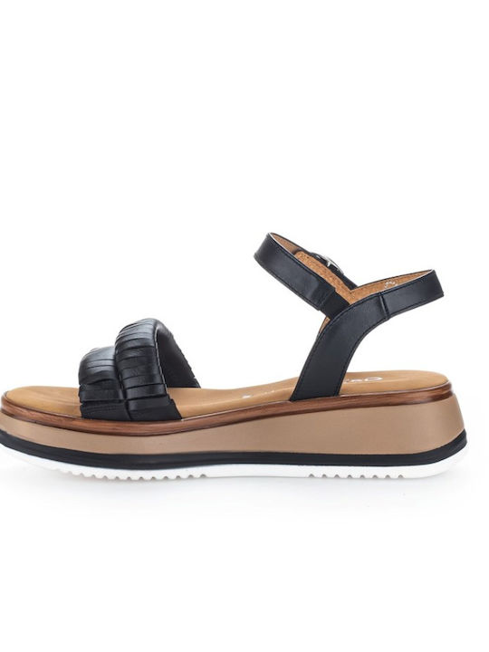 Leather Women's Flat Sandals Anatomic in Black Color