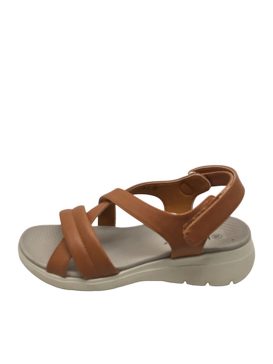 Flache Sandalen für Damen Anatomisch mit Riemen in Tabac Braun Farbe