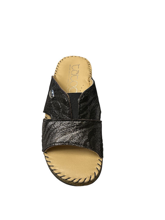 Leather Women's Flat Sandals in Black Color