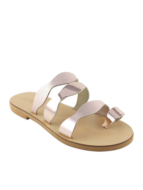 Leather Women's Flat Sandals in Gold Color