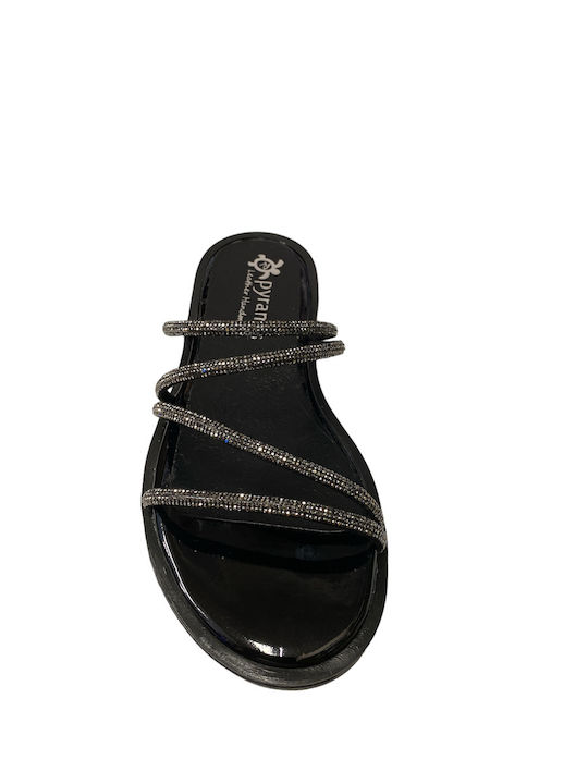 Leather Women's Flat Sandals in Black Color