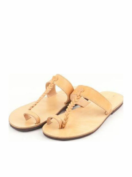 Leder Flache Sandalen für Damen in Beige Farbe