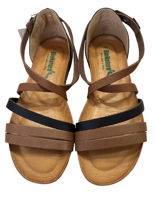 Leather Women's Flat Sandals Anatomic in Brown Color