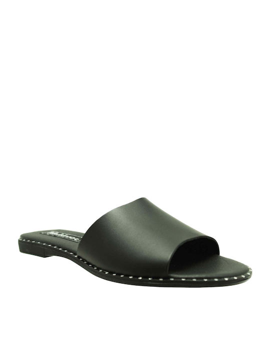 Leather Women's Flat Sandals in Black Color