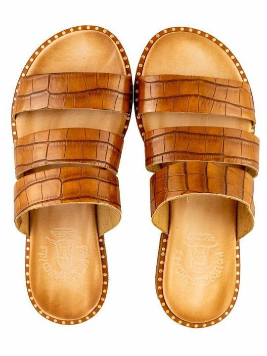 Leather Women's Flat Sandals in Brown Color