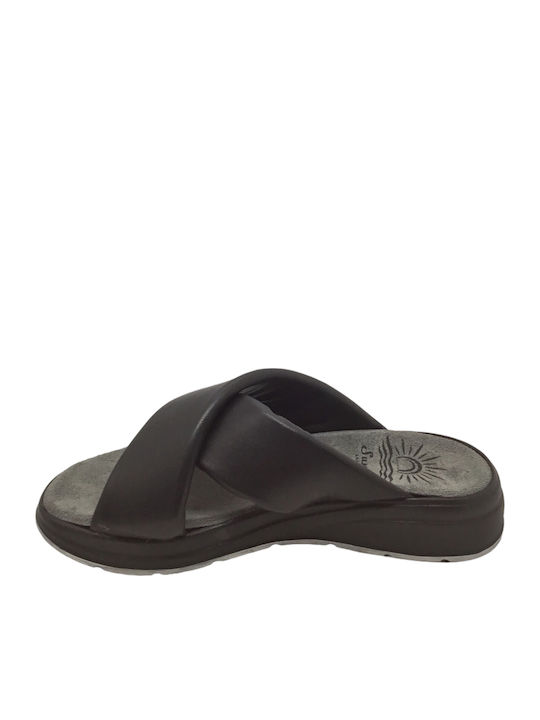 Leather Women's Flat Sandals Anatomic in Black Color