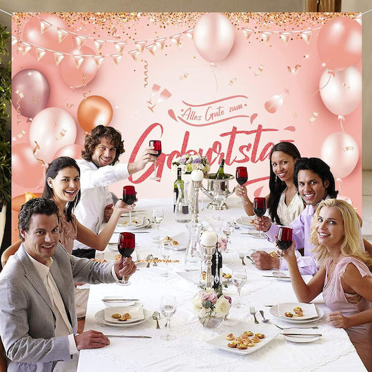 Banner de fundal aniversar roz auriu Natooz 210x150cm
