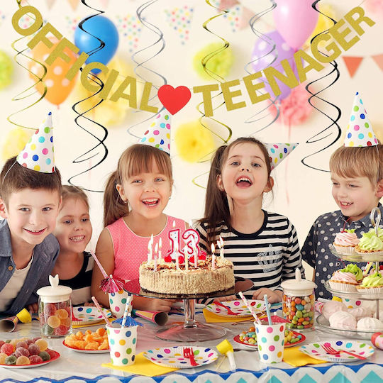 Banner 13. Geburtstag Goldglitter Rotes Herz Hängedekoration