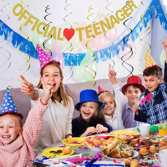 Banner 13. Geburtstag Goldglitter Rotes Herz Hängedekoration