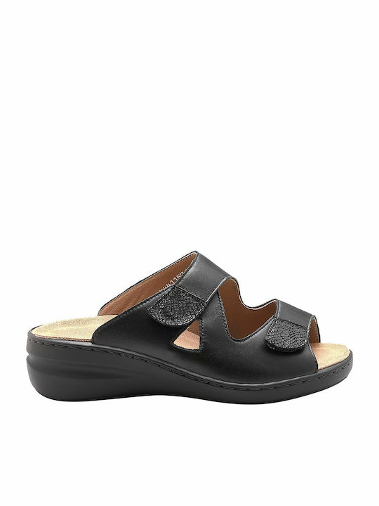Women's Leather Platform Wedge Sandals Black