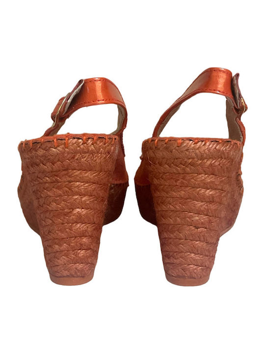 Women's Leather Platform Espadrilles Orange