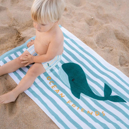 Little Dutch Πετσέτα Θαλάσσης Seashells Stripes Surf Blue