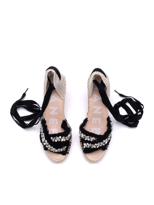 Valenciana Women's Leather Platform Espadrilles Black