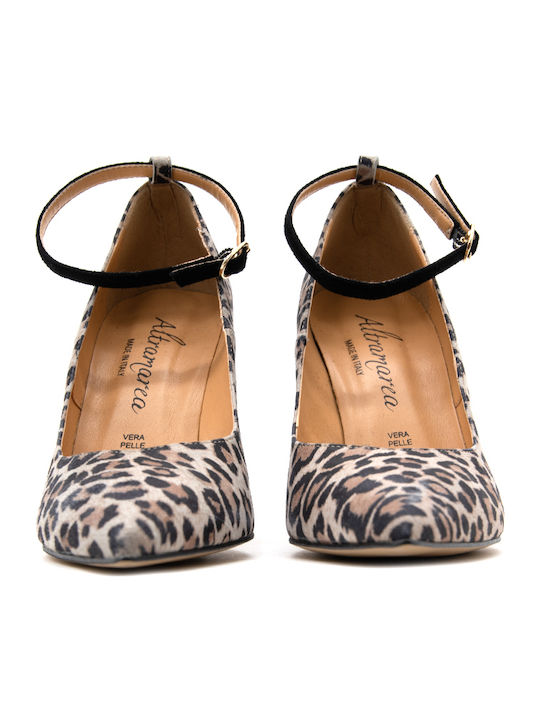 Altramarea Leder Pumps mit Riemchen & hoher Absatz Animal Print