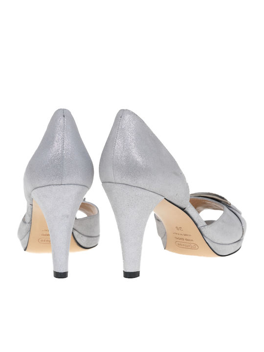 Leder Peeptoe Pumps Silber