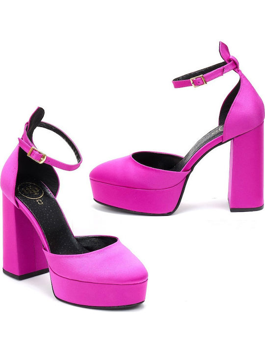 Fuchsia Heels with Strap Satin