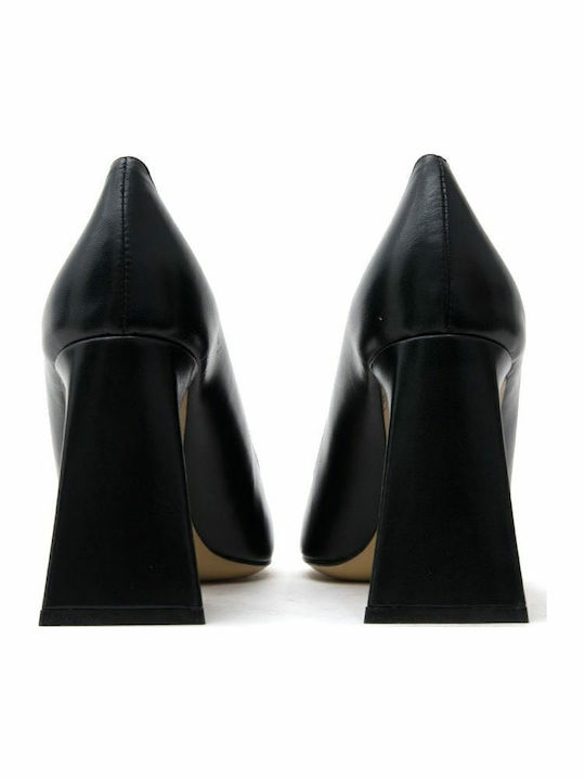 Leder Pumps mit Chunky hohem Absatz Schwarz