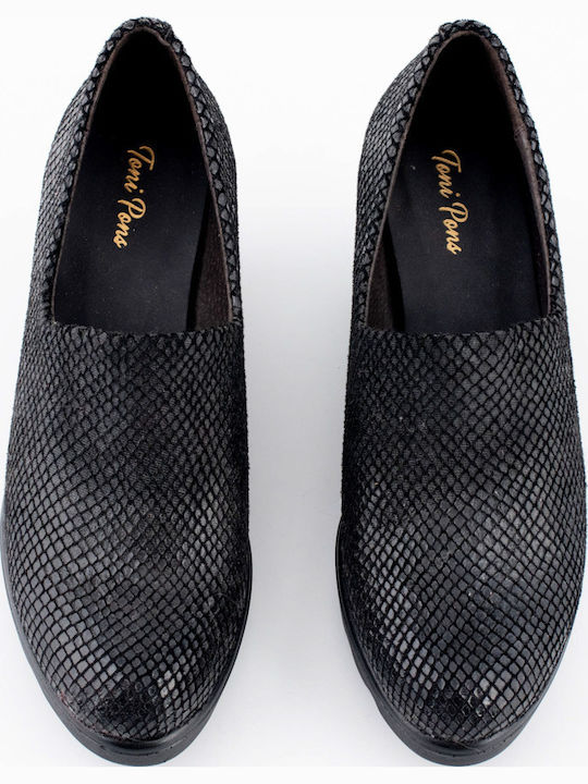 Leather Black Medium Heels Animal Print