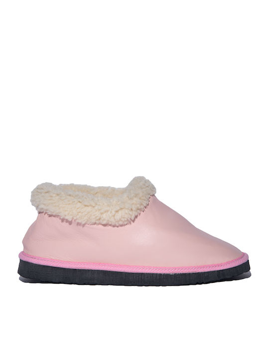 -women's Closed Leather Women's Slippers Pink