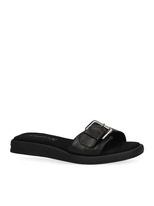 Leather Women's Flat Sandals Flatforms in Black Color