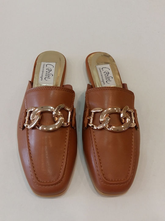 Flat Δερμάτινα Mules σε Ταμπά Χρώμα