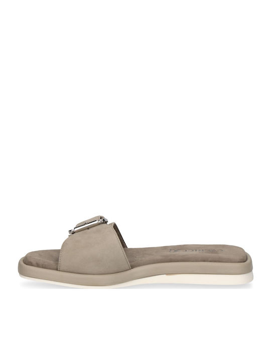 Leather Women's Flat Sandals Flatforms in Beige Color
