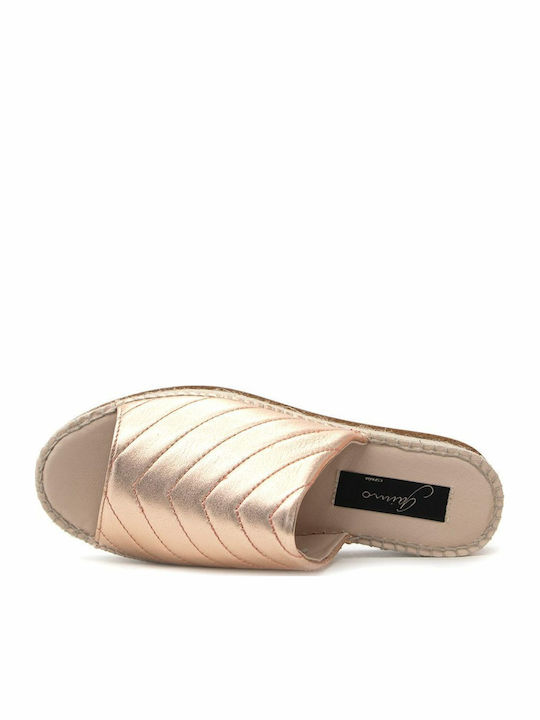 Leather Mules with High Heel in Gold Color